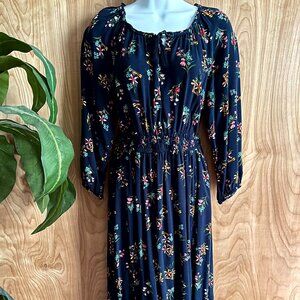 Boho Peasant Style & Co Floral Midi Dress with Tie Waist - Size Medium